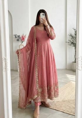 Peach Embroidered Silk Salwar Kameez