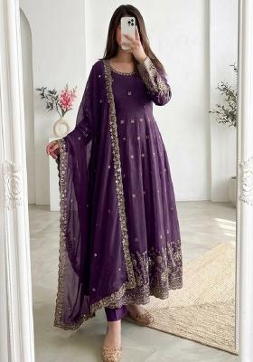 Purple Embroidered Silk Salwar Kameez