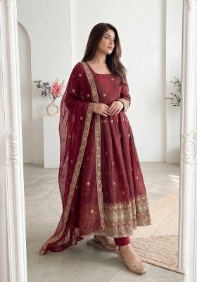 Maroon Embroidered Silk Salwar Kameez