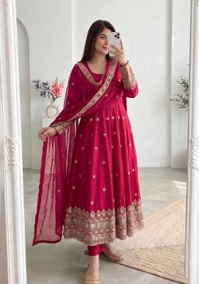 Rani Pink Embroidered Silk Salwar Kameez