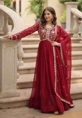 Maroon Embroidered Faux Blooming Kurta Set