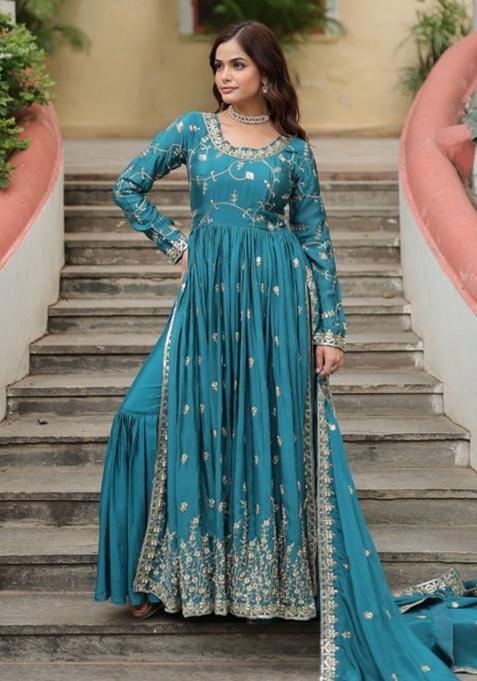 Rama Embroidered Chinon Sharara Set