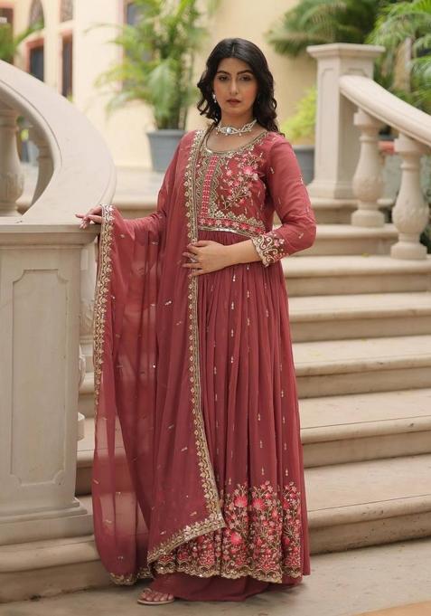 Pink Embroidered Faux Blooming Sharara Set