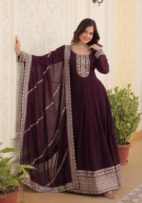 Maroon Embroidered Faux Blooming Kurta Set