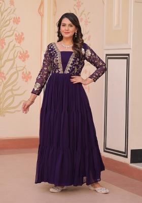 Purple Embroidered Faux Blooming Kurta Set