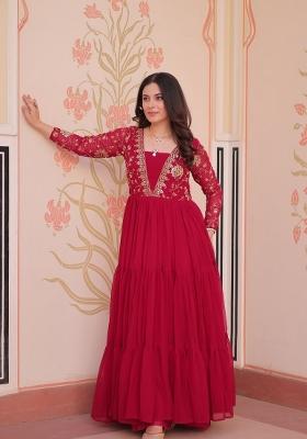 Rani Pink Embroidered Faux Blooming Kurta Set