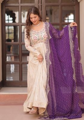 Purple Beads Work Cosmos Kurta Set