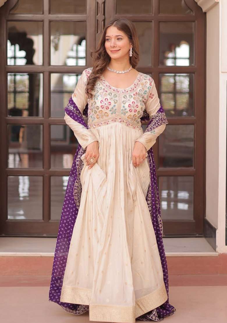 Purple Beads Work Cosmos Kurta Set - Indya