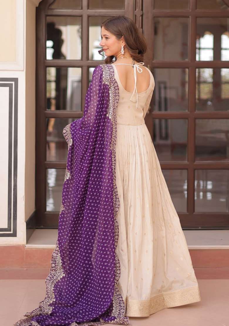 Purple Beads Work Cosmos Kurta Set - Indya