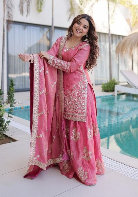 Peach Embroidered Fendi Sharara Set
