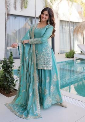 Sky Blue Embroidered Fendi Sharara Set