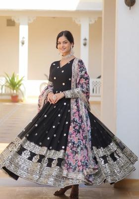 Black Embroidered Faux Blooming Anarkali Set