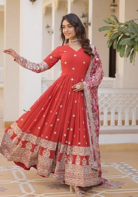 Orange Embroidered Faux Blooming Anarkali Set