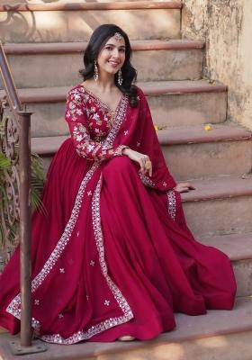 Pink Embroidered Faux Blooming Anarkali Set