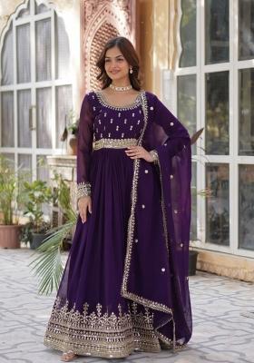 Purple Embroidered Faux Blooming Anarkali Set