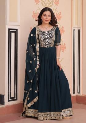 Rama Embroidered Faux Blooming Anarkali Set
