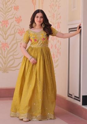 Yellow Embroidered Gold Crush Anarkali Set