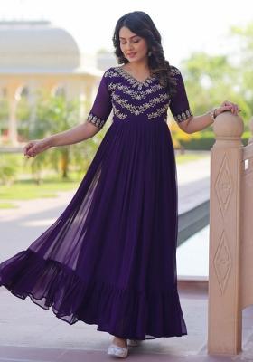 Purple Beads Work Faux Blooming Anarkali Set