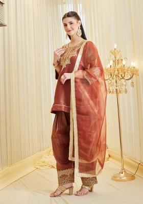 Maroon Embroidered Silk Salwar Kameez