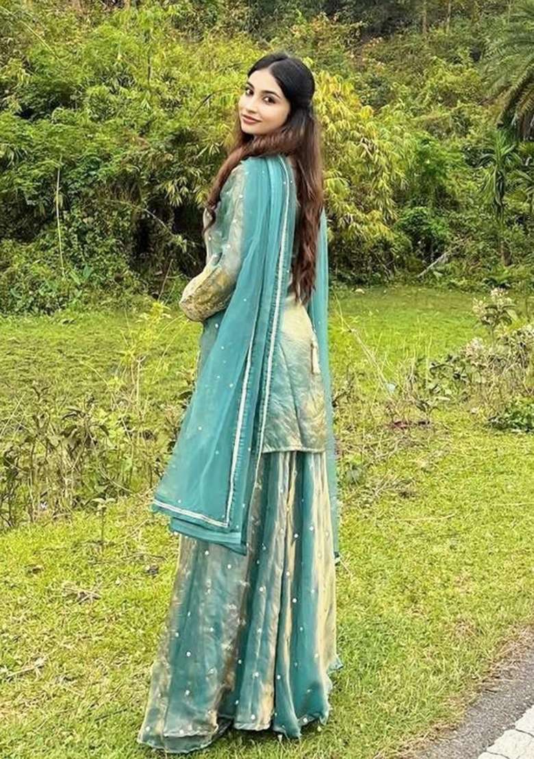 Blue Embroidered Silk Sharara Set - Indya