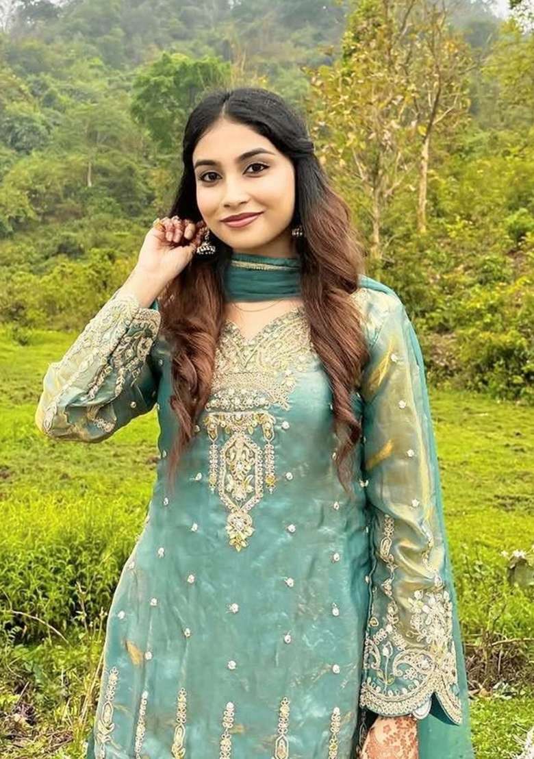 Blue Embroidered Silk Sharara Set - Indya