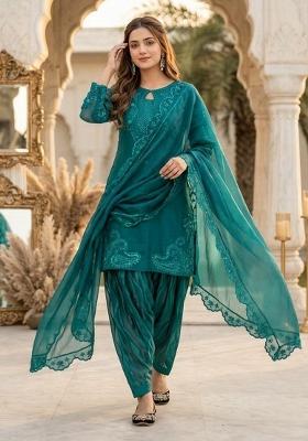 Green Embroidered Silk Salwar Kameez