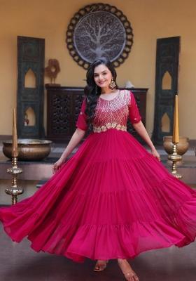 Pink Embroidered Faux Blooming Anarkali Set