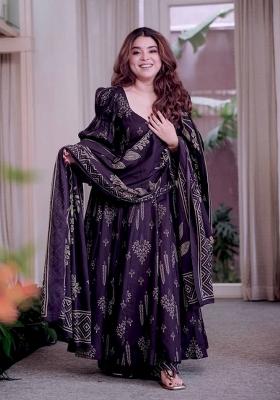 Black Printed Cotton Anarkali Set