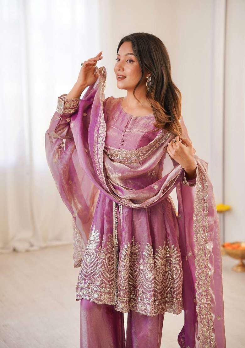 Pink Embroidered Silk Sharara Set - Indya