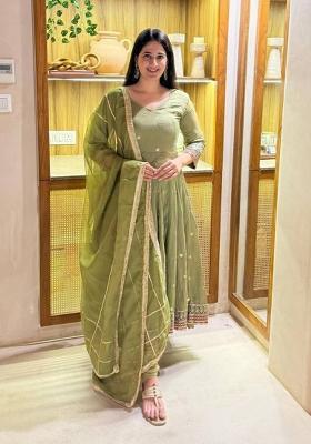 Green Embroidered Silk Anarkali Set