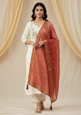 White Embroidered Silk Kurta Set