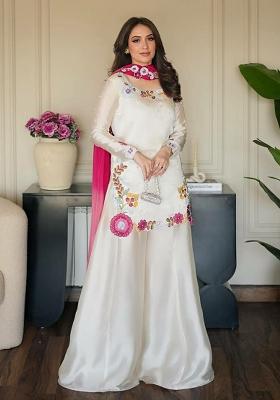 White Embroidered Silk Kurta Set