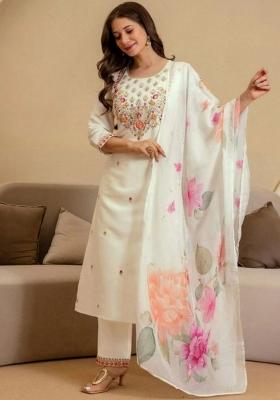 White Embroidered Viscose Kurta Set