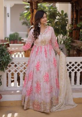 Pink Embroidered Silk Anarkali Set