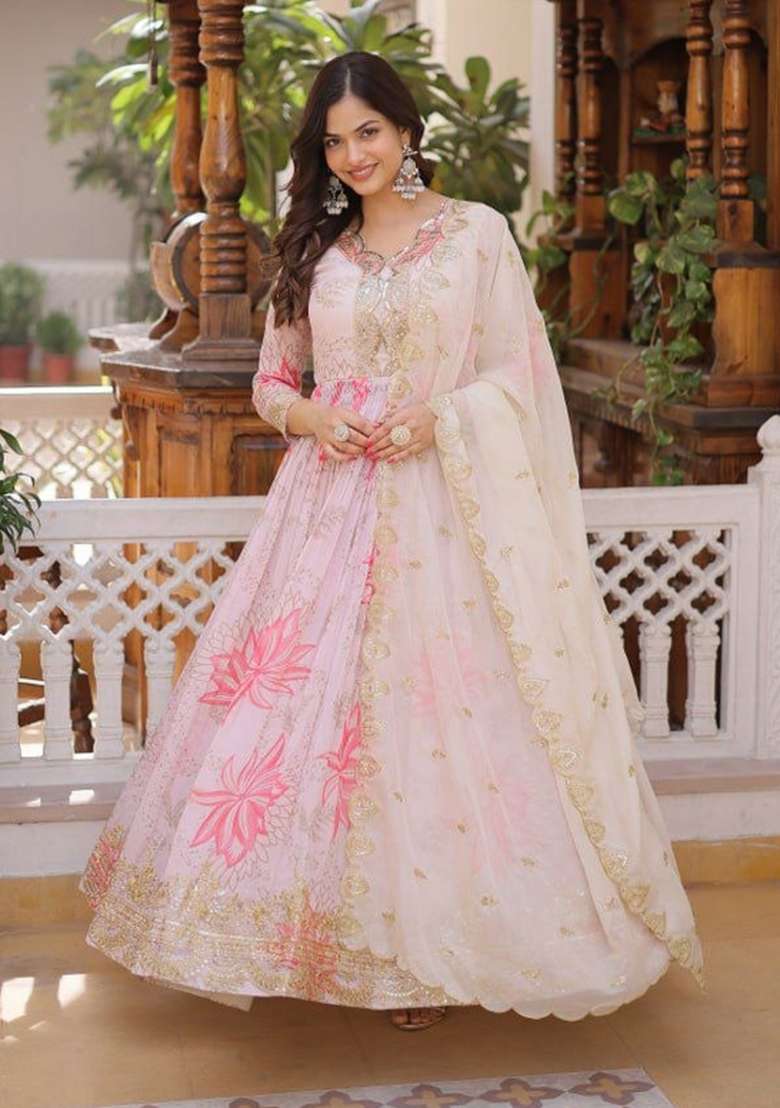 Pink Embroidered Silk Anarkali Set - Indya