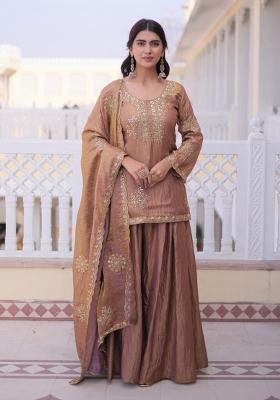 Golden Embroidered Fendi Anarkali Set
