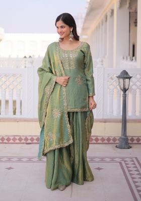 Golden Embroidered Fendi Anarkali Set
