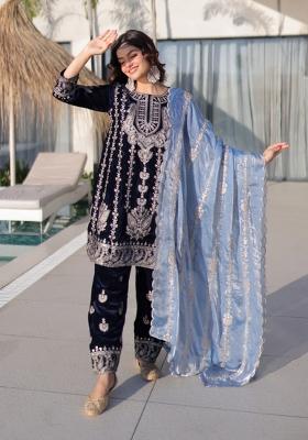 Black Embroidered Velvet Anarkali Set