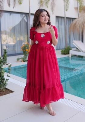 Pink Beads Work Silk Anarkali
