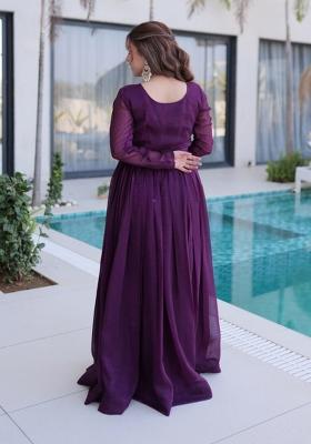 Wine Beads Work Silver Crunchy Anarkali