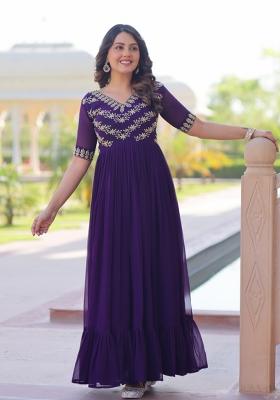 Purple Beads Work Faux Blooming Anarkali