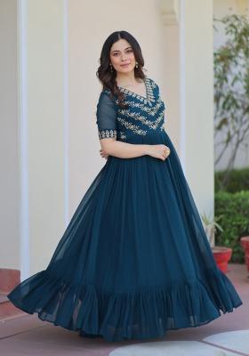 Rama Beads Work Faux Blooming Anarkali