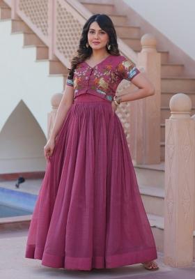 Onion Embroidered Silver Crunchy Anarkali With Koti