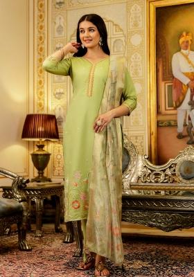 Lime Green Embroidery Viscose Kurta Set