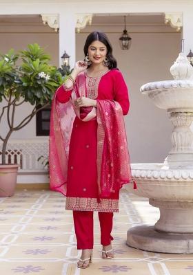 Pink Embroidery Silk Kurta Set