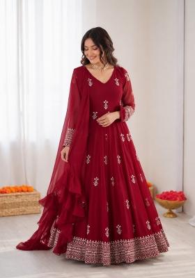 Rani Pink Embroidered Georgette Anarkali Set