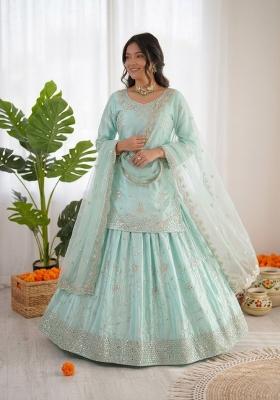 Light Sky Blue Embroidered Satin Anarkali Set