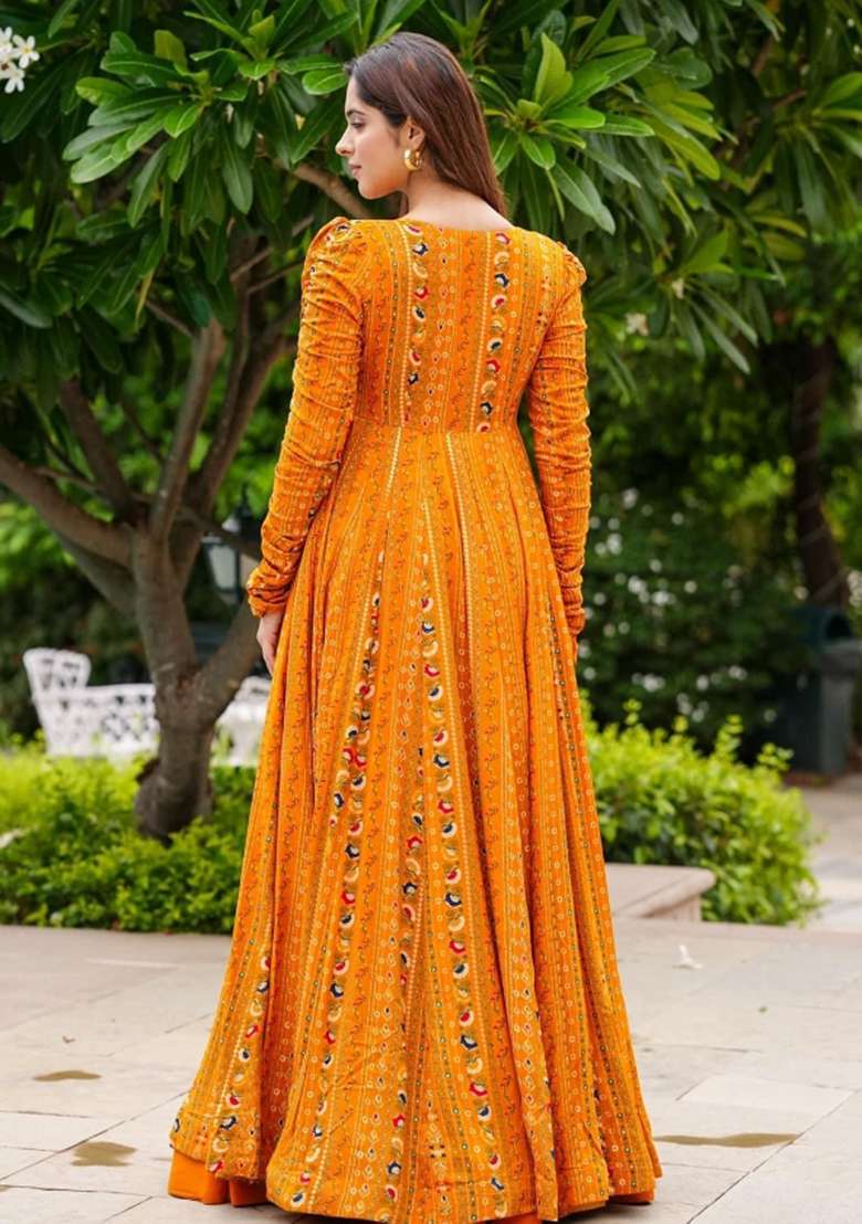 Yellow Printed Georgette Palazzo Set - Indya