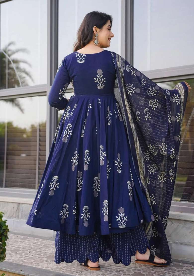 Blue Printed Muslin Kurta Set - Indya