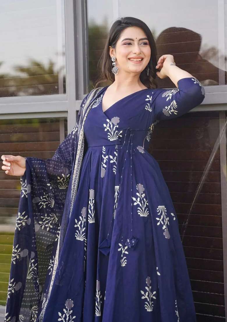 Blue Printed Muslin Kurta Set - Indya